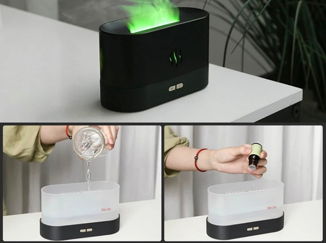 Diffuseur d'huiles essentielles LED Effet Flamme 180 ml - Ambiance cocooning, sommeil réparateur et zen chez vous